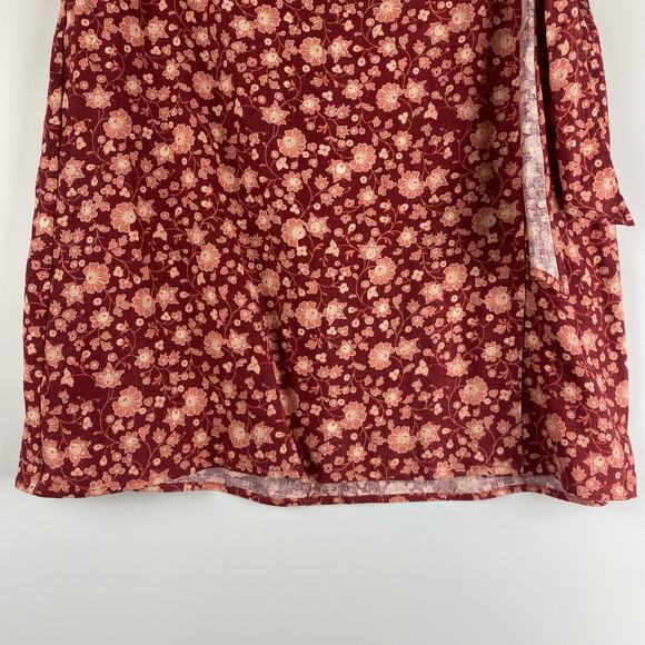 Loft Faux Wrap Floral Mini Skirt Linen Blend Crimson Red Womens Size 4 - Picture 5 of 11